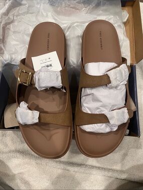 Free Assembly Women's Brown Slide Sandals with Buckle
